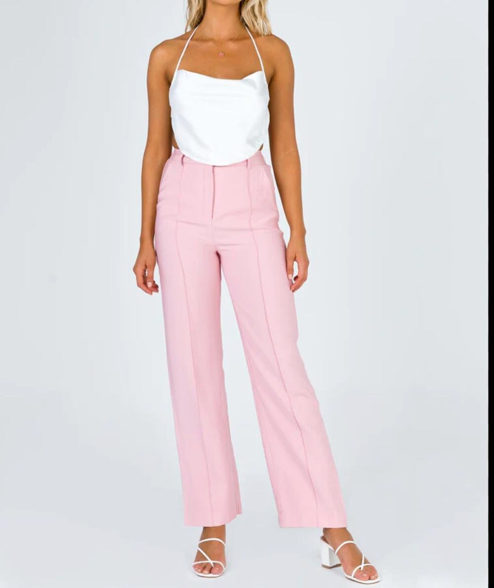 NWT Princess Polly Pink Kirstyn Pants High Waist Front Straight 4 BarbieCore